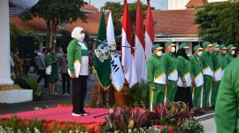 Prosesi upacara pelepasan kontingen Jatim FORNAS VI Tahun 2022 oleh Gubernur Jatim