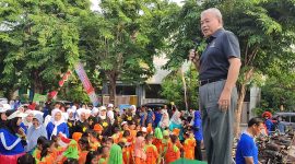 Hayono Isman memberi sambutan pada kunjungan kerjanya di KOM Kelurahan Magersari, Rabu (6/12/2023).