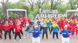 Para Lansia bergembira berolahraga bersama pada Peringatan HLUN Kecamatan Krian (foto dok. KORMI Kec. Krian)